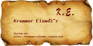 Kremmer Elemér névjegykártya